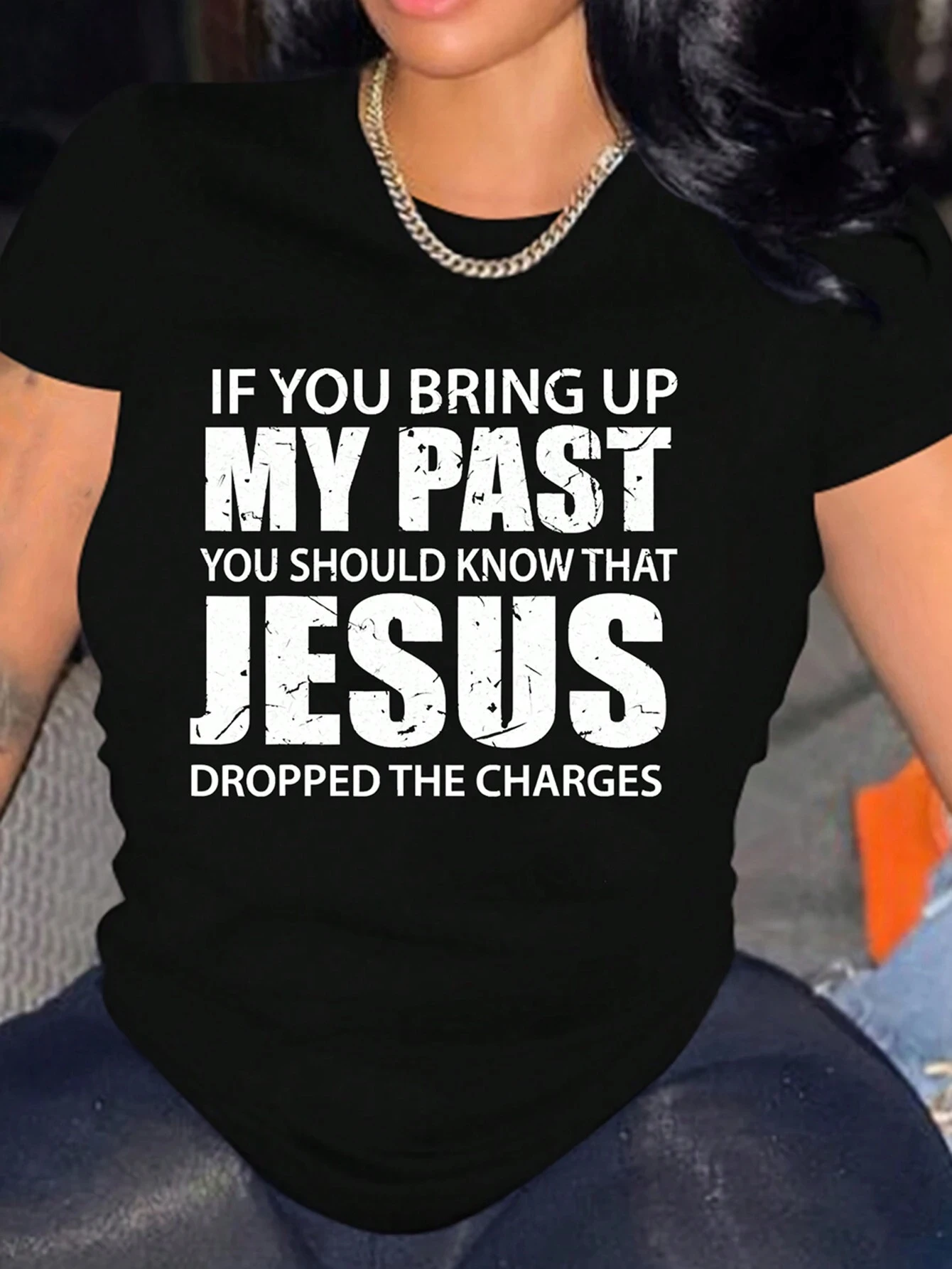 Jesus letter printed T-shirt, spring and summer women's casual regular round neck short sleeves, 2024