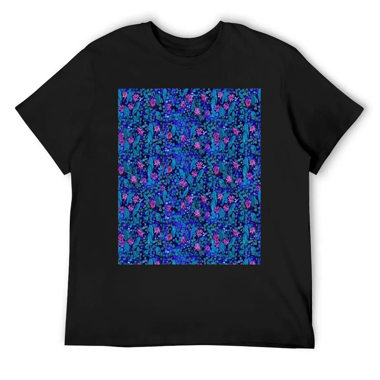 Clover Field, Pink Blue Teal, Floral Pattern T-Shirt blacks anime figures graphics mens t shirts