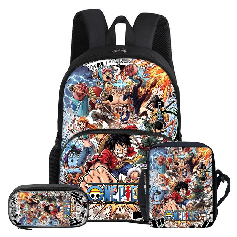 ONE PIECE 3Pcs set with Front Pocket Backpack Kids Backpack Shoulder Bags Pencil Bag Monkey D. Luffy Rucksack