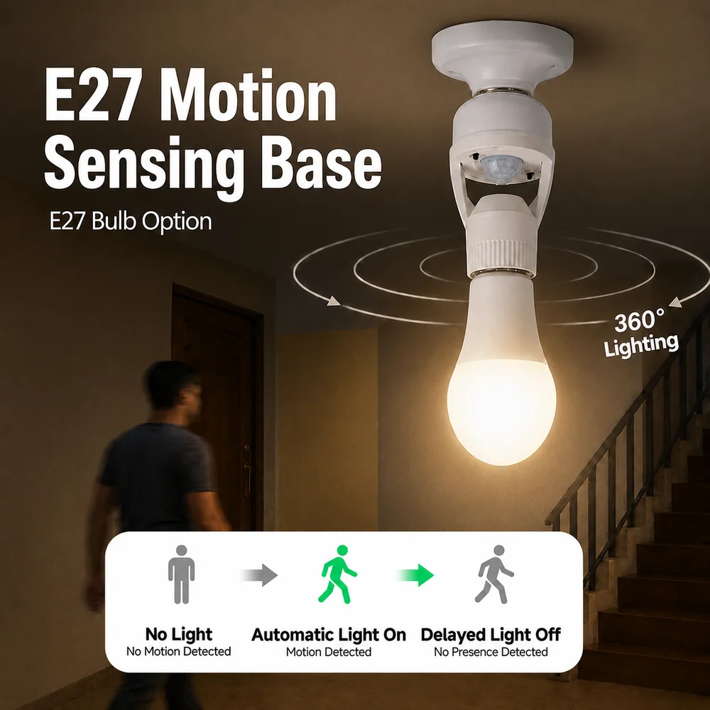 Socket Base E27 Motion Sensor Lamp E27 Induction Lamp Holder Night Lamp Delay Time Adjust Switch 110V220V Smart E27bulb opttion
