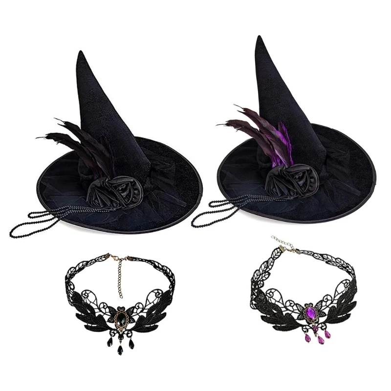 

Wide Border Hat Necklace Stage Performances Hat Sweatproof Hat Dramatic Hat for Halloween Celebrations Dropship