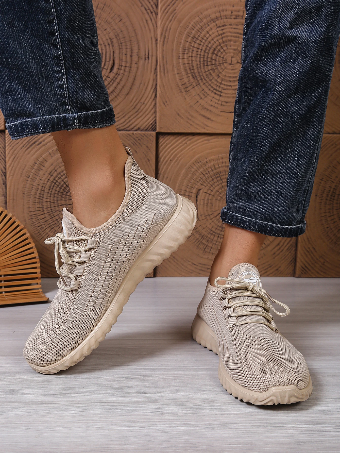 Herren Casual Strick-Schnürsneaker, Atmungsaktives Mesh-Obermaterial Sportschuhe, Ganzjährig Leichte Fußbekleidung – Detail 8