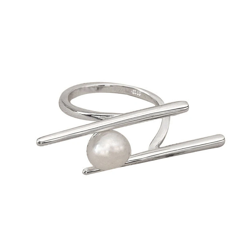 Anillos de perlas de plata esterlina 925 para mujer y parejas, joyería geométrica Simple creativa hecha a mano, regalos de fiesta de cumpleaños,