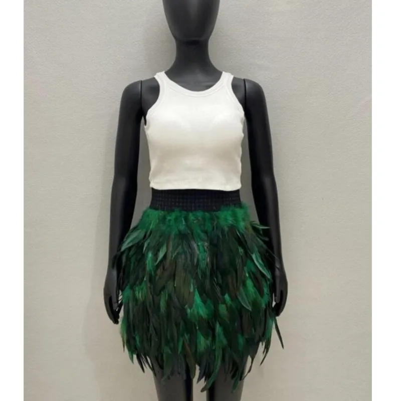 

Модная разноцветная юбка из перьев для женщин, карнавальный танцевальный костюм, короткая юбка из перьев, универсальная повседневная уличная юбка
