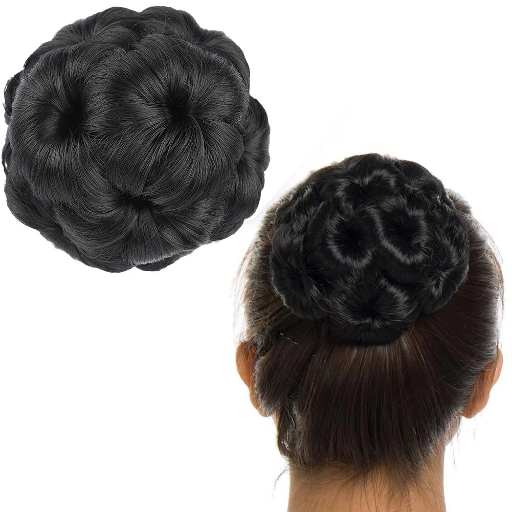 Buns Hair Pieces Fake Synthetic Hair Bun Extension Hair Chignon Tress Claw In Pony Tail Bun Nine Flowers Bride Fiber Hair