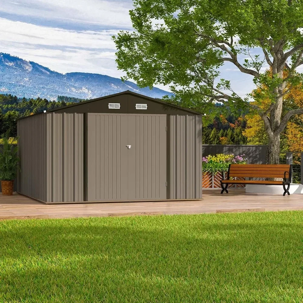 

10 x 12 FT Metal Storage Shed for Outdoor, Steel Yard Shed with Design of Lockable Doors, Utility and Tool Storage