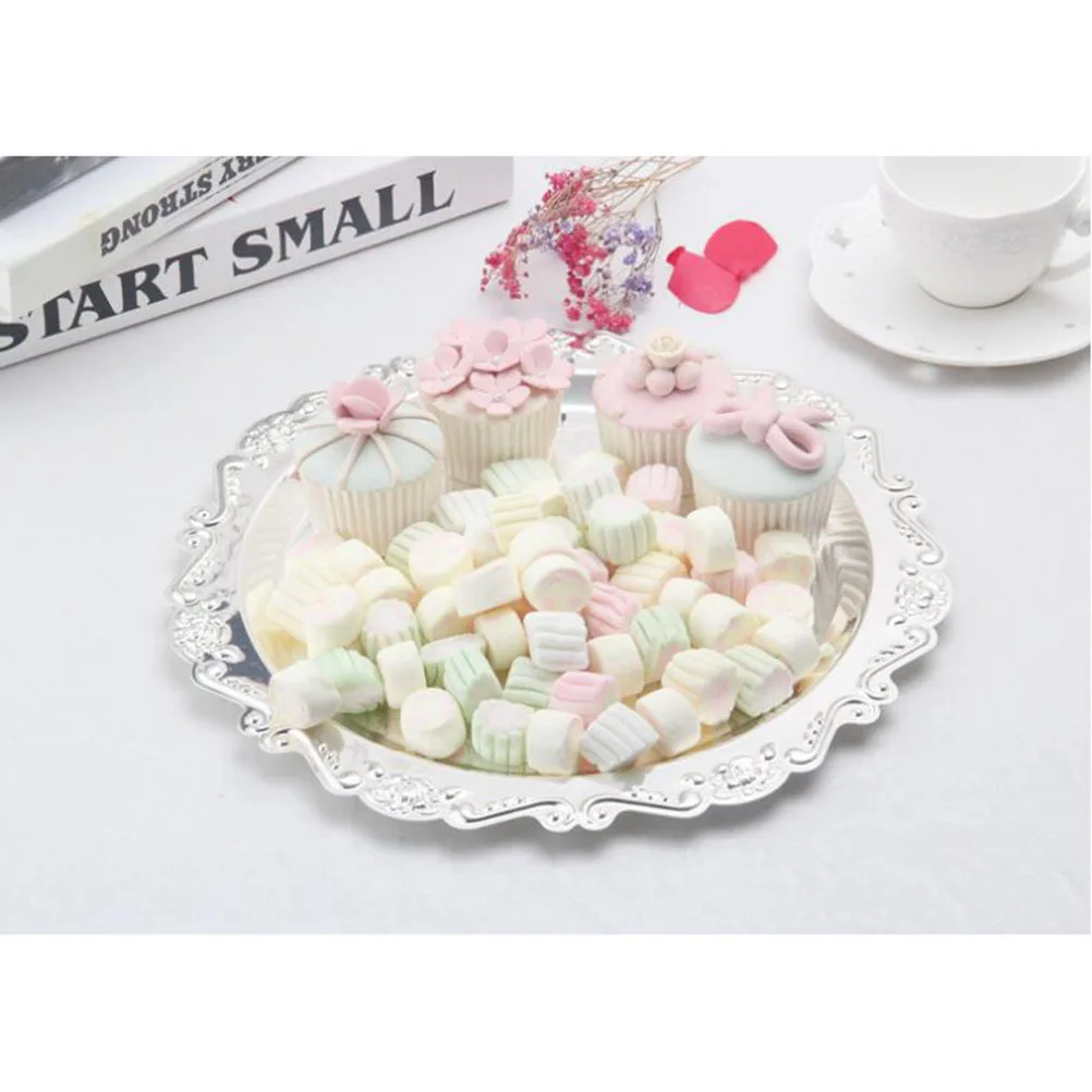 

2Pcs Cake Tray Elegant Metal Fruit Plate for Dessert Snack Display Wedding Party Decoration Gold Silver 10Cm Round
