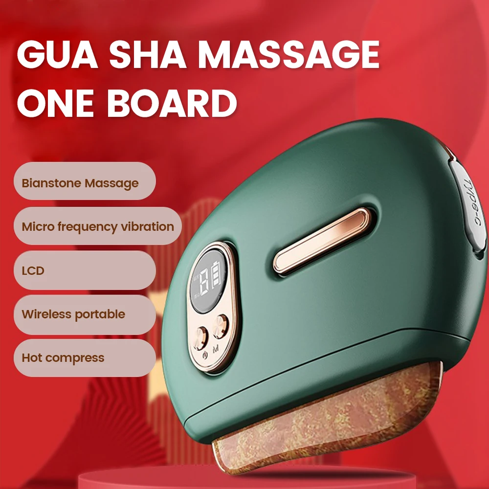 

Electric Bianstone Gua Sha Board Micro Frequency Vibration Guasha Apparatus Facial Lifting Bian Stone Massage Board Hot Compress