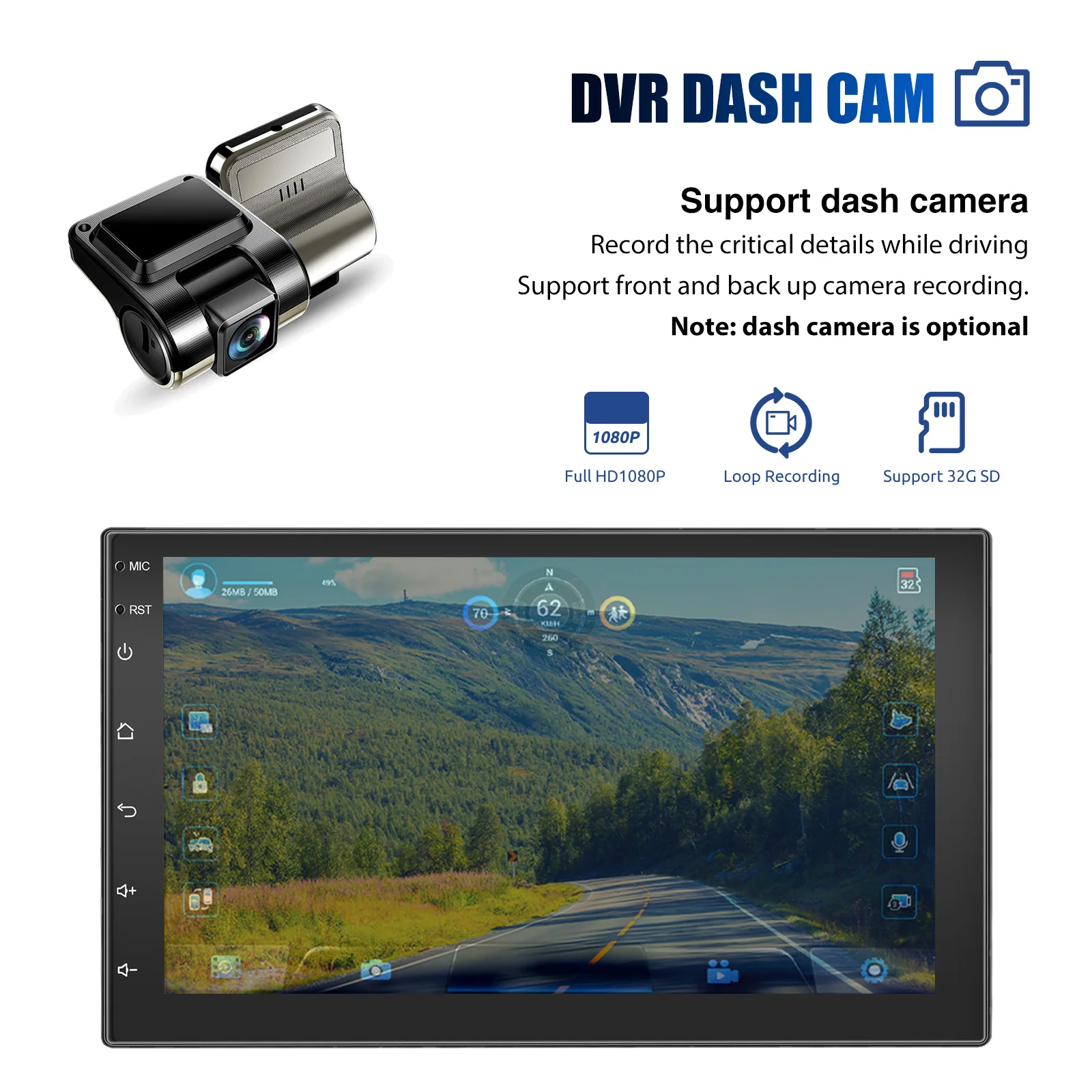 MOPECT 7 Zoll Universal Auto-Stereoanlage Doppel-DIN Android 15 CarPlay 4+64G GPS-Navigation Touchscreen Bluetooth AM/FM SWC+DAB&AHD – Detail 8