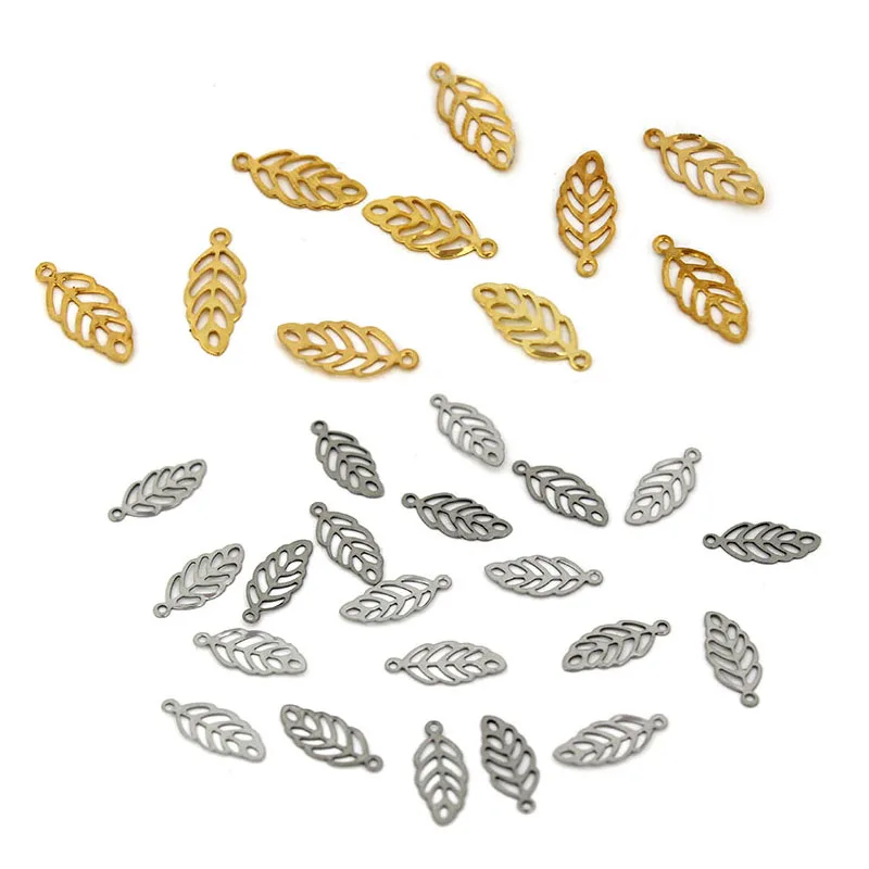 50pcs Stainless Steel Hollow Out Leaf Charms Tree Leaves Pendants For Bracelet Earring Findings DIY Jewelry Accessories Parts