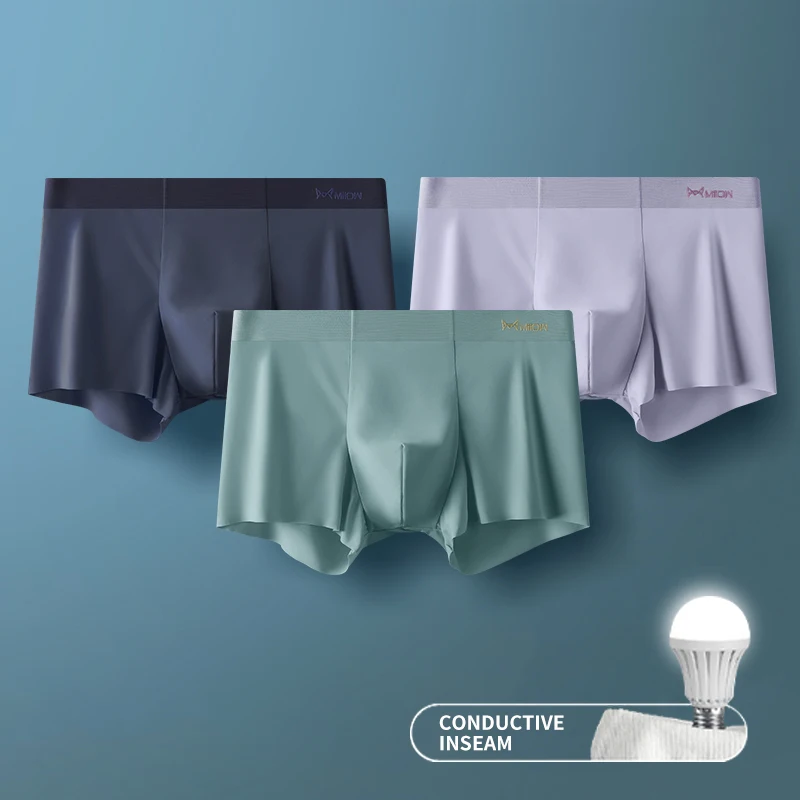 MIIOW 3Pcs Ice Silk Man Underwear Boxer Metal Fiber Antistatic Men Underpants Seamless Cut Hem Men's Panties Boxers Shorts Trunk - Image 6