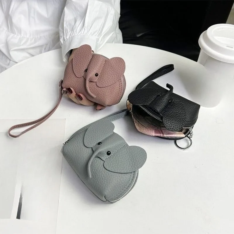 bag pendant, women's key bag, creative card bag, leather baby elephant change bag, zipper, twist lipstick storage bag.