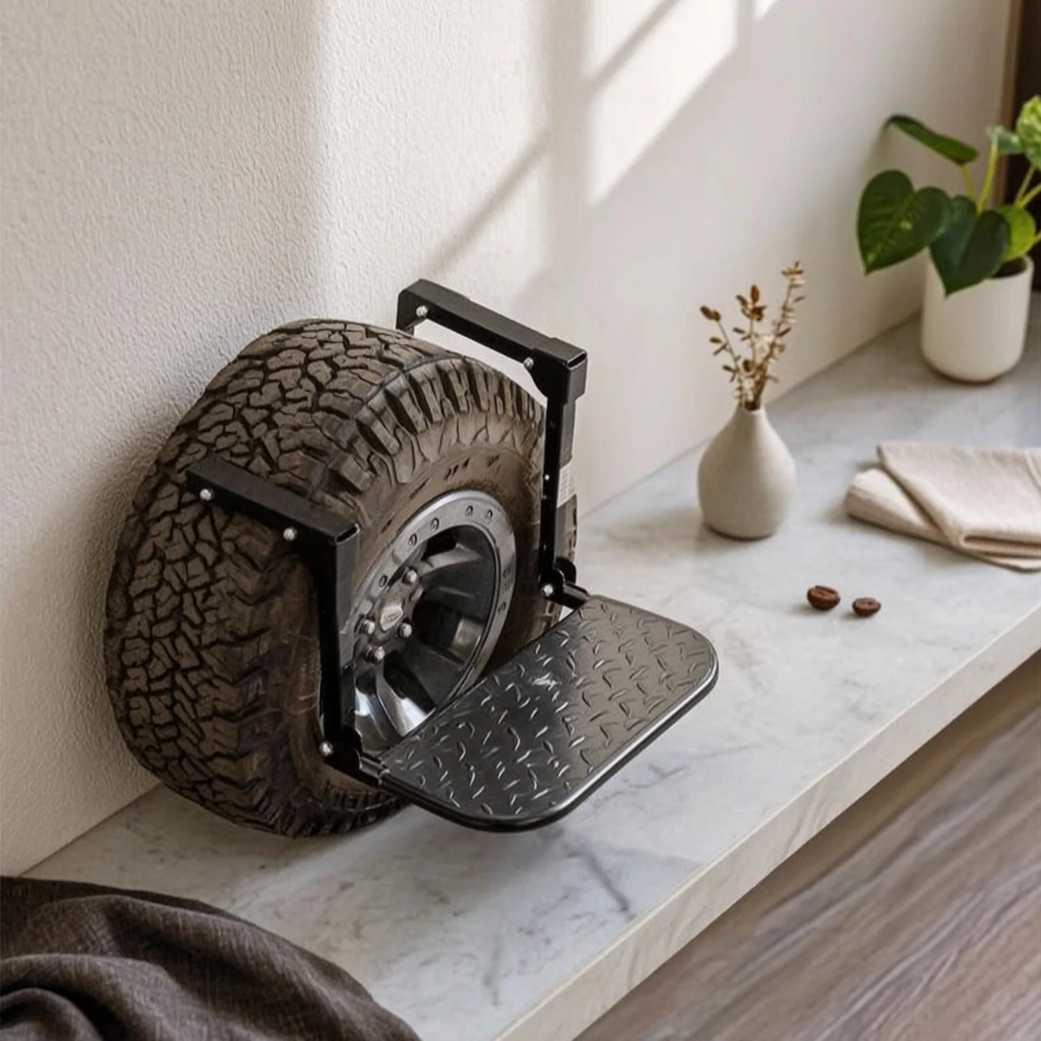 Folding Platform Step Hook-Type Mount Folding Vehicle Step Anti-Slip Textured Surface