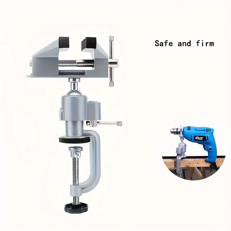 360° Rotating Aluminum Alloy Table Vise Clip-On Design Assembly Required for Drilling Jewelry Making Universal Bench Clamp Tool