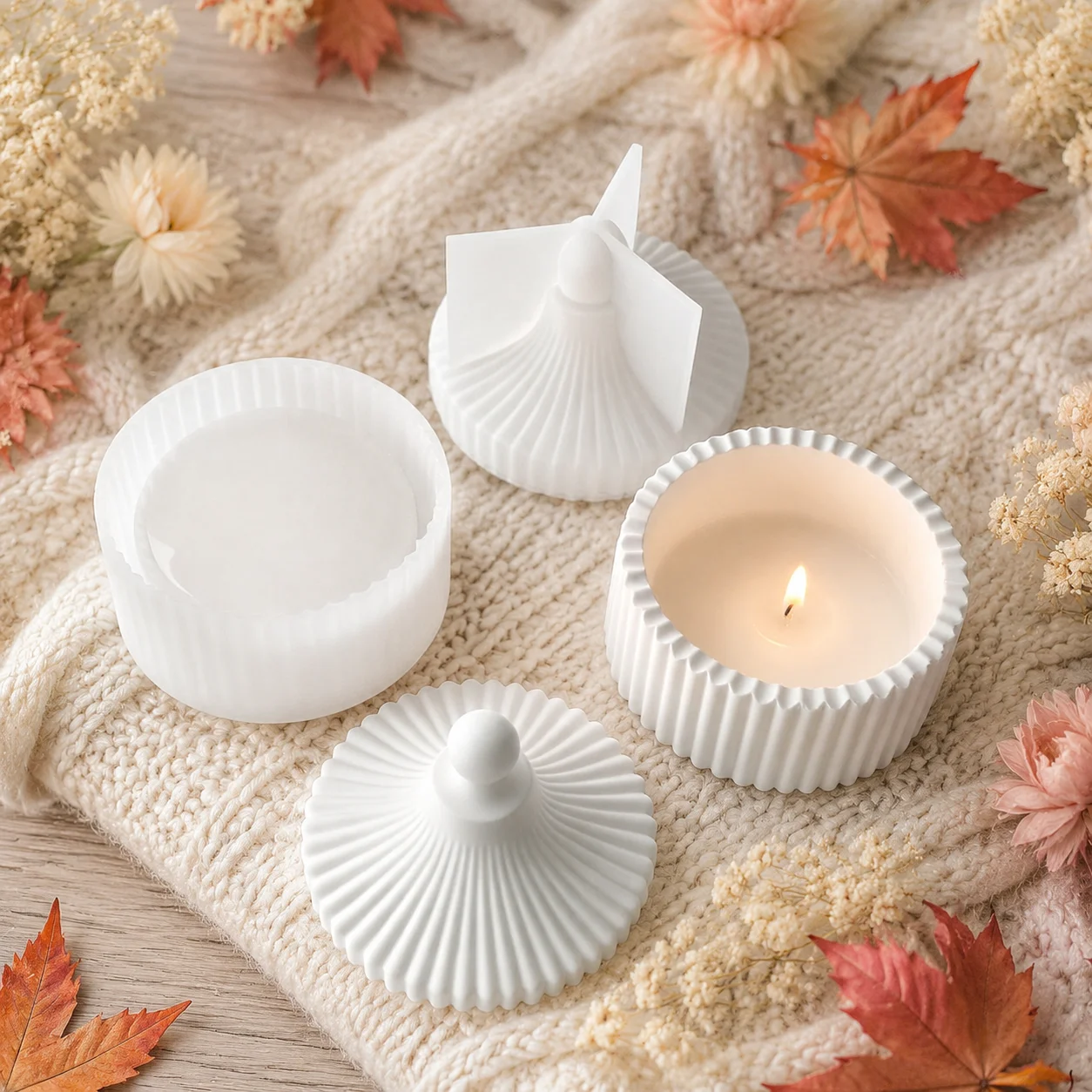 Candle Making Jars - Geribbelde kaarsenpot met deksel, siliconen mal,