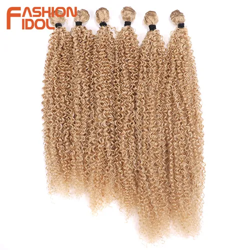 FASHION IDOL pelo rizado Afro 20-24 pulgadas mechones de pelo sintético Rubio degradado extensiones de cabello de fibra de alta temperatura