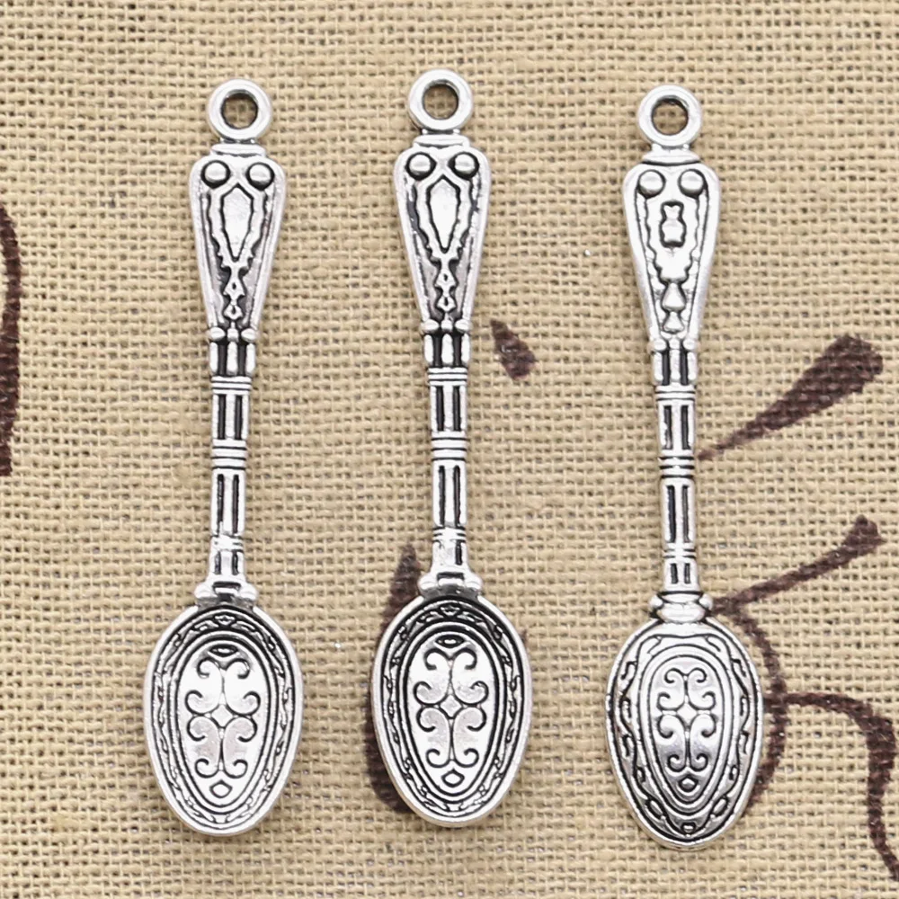 15 sztuk Charms wzór łyżka 48x10mm antyczny brąz kolor srebrny złoty kolor platerowane wisiorki dokonywanie DIY Handmade biżuteria tybetańska