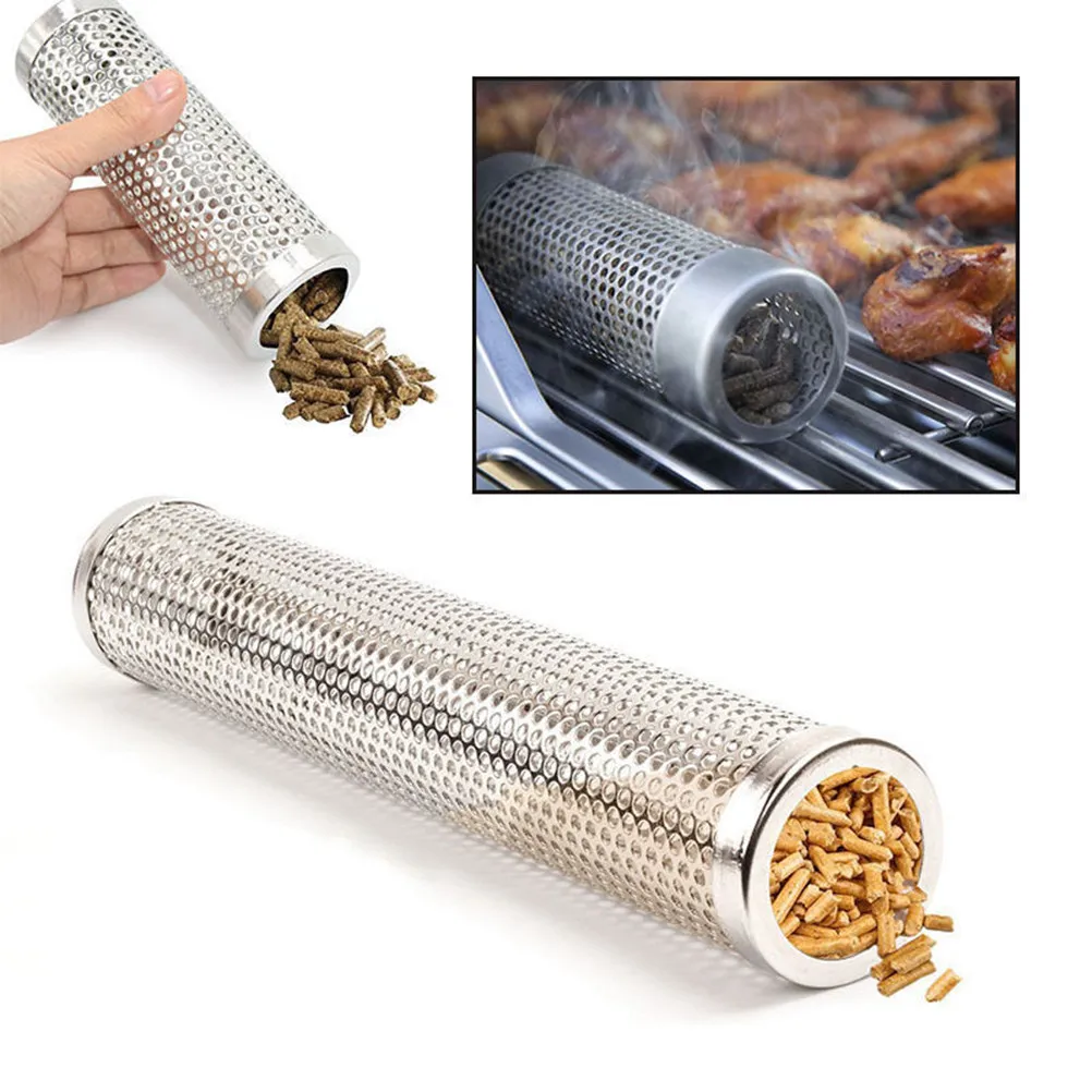 Round Pellet Tube Smoker Stainless Steel 12inch Bbq Smoke Generator Portable Durable Mesh for Gas Charcoal Pellet Grill Extra