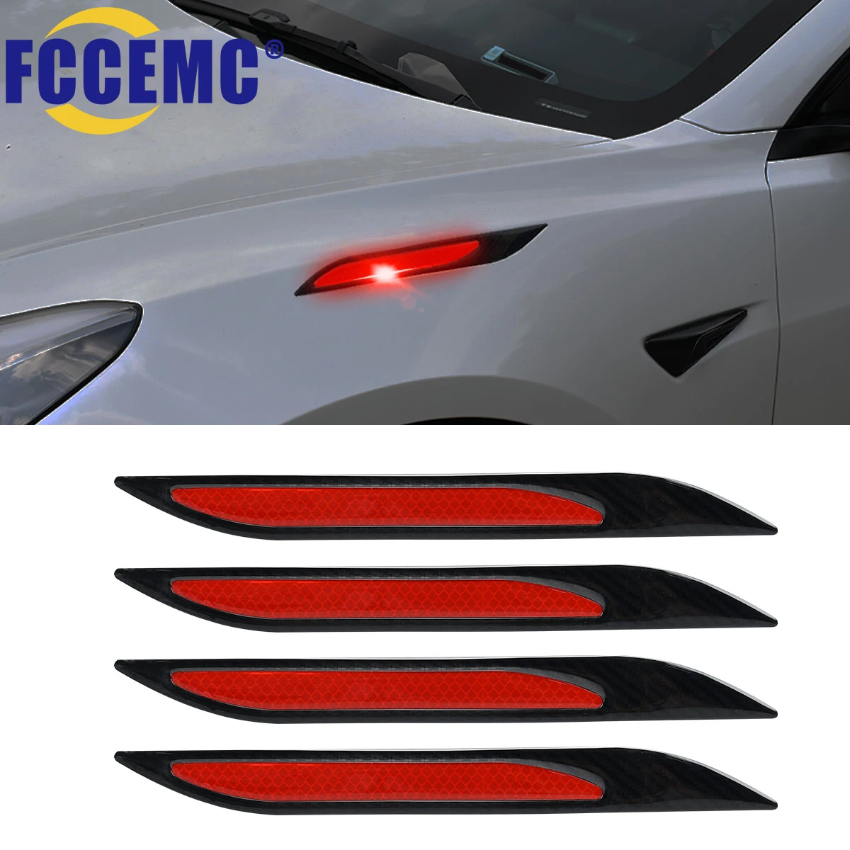 4 Stück Auto-Reflektorstreifen Stoßstangenschutz Carbonfaser-Textur Karosserie-Sicherheitswarnaufkleber Auto-Kratzschutzband Auto-Styling