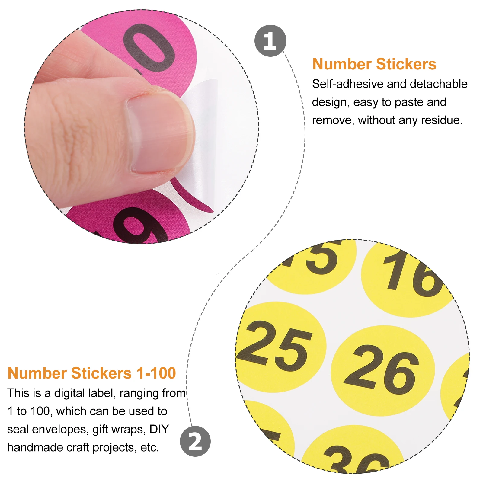 

42 Sheets Colorful Round Self-Adhesive Number Stickers 1-100 Easy Peel Residue-Free For Home Office Party Diy Crafts File Folder