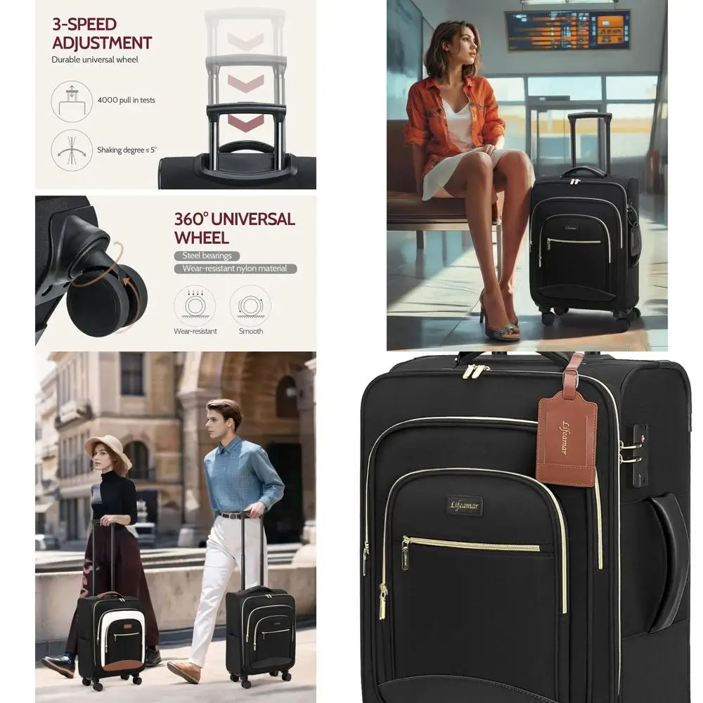 

20 Inch Airline Approved Softside Suitcase with 360° Spinners, TSA Lock, Lightweight & Water-Resistant for Travel