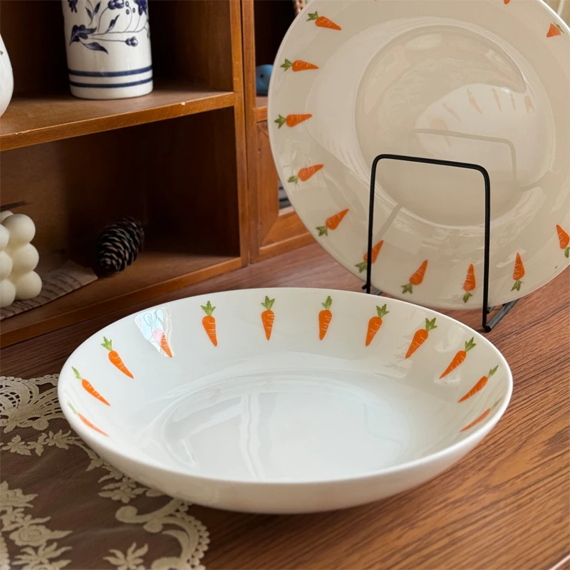 لطيف الجزرة العظام الصين لوحات المنزلية 7 ~ 8 بوصة Overglaze اللون تعميق طبق مستدير جديد الإبداعية الجمالية أدوات المائدة المطبخ #4