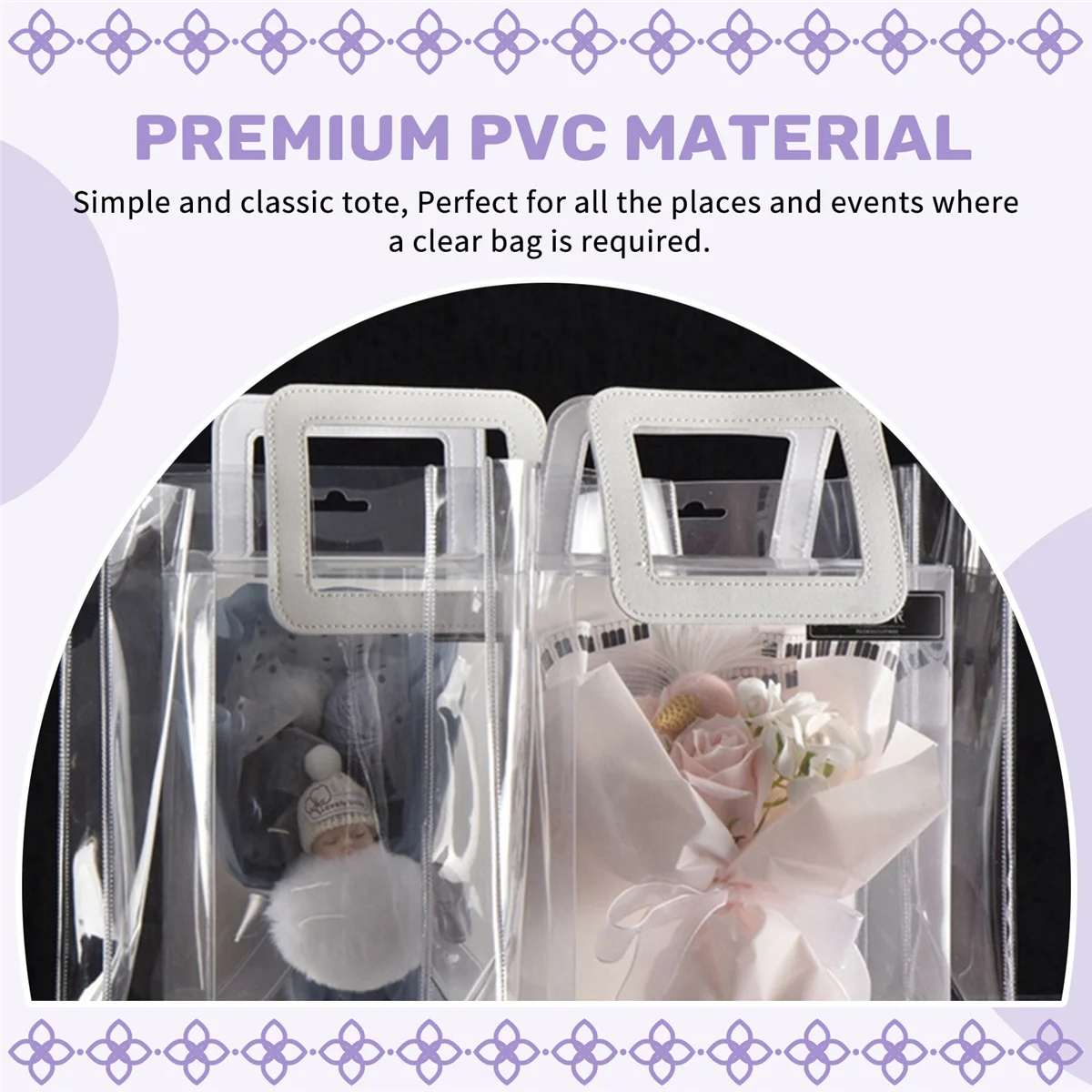 FZFZ 透明トートバッグ PVC プラスチックハンドキャリーゼリーバッグ ハンドギフトバッグ付き 花束包装トートバッグ (S)