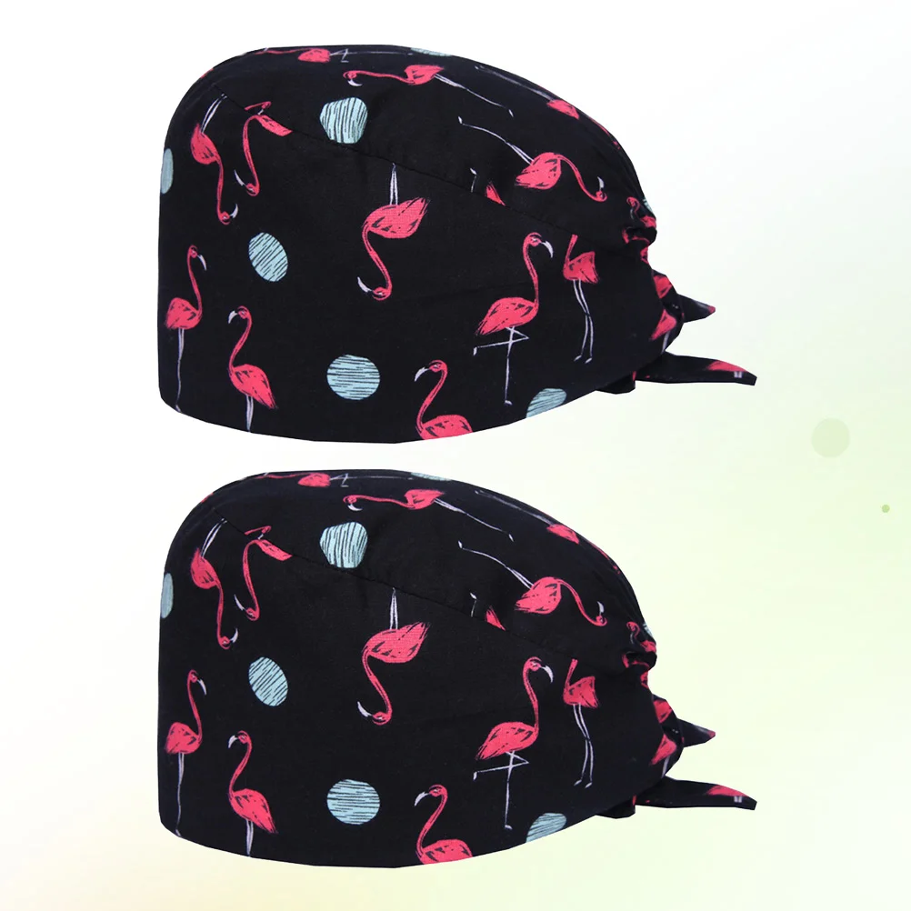 2pcs Cotton Creative Working Cotton Working Hat Flamingo Pattern Hat (Black + Red) printed cap printed cotton cap