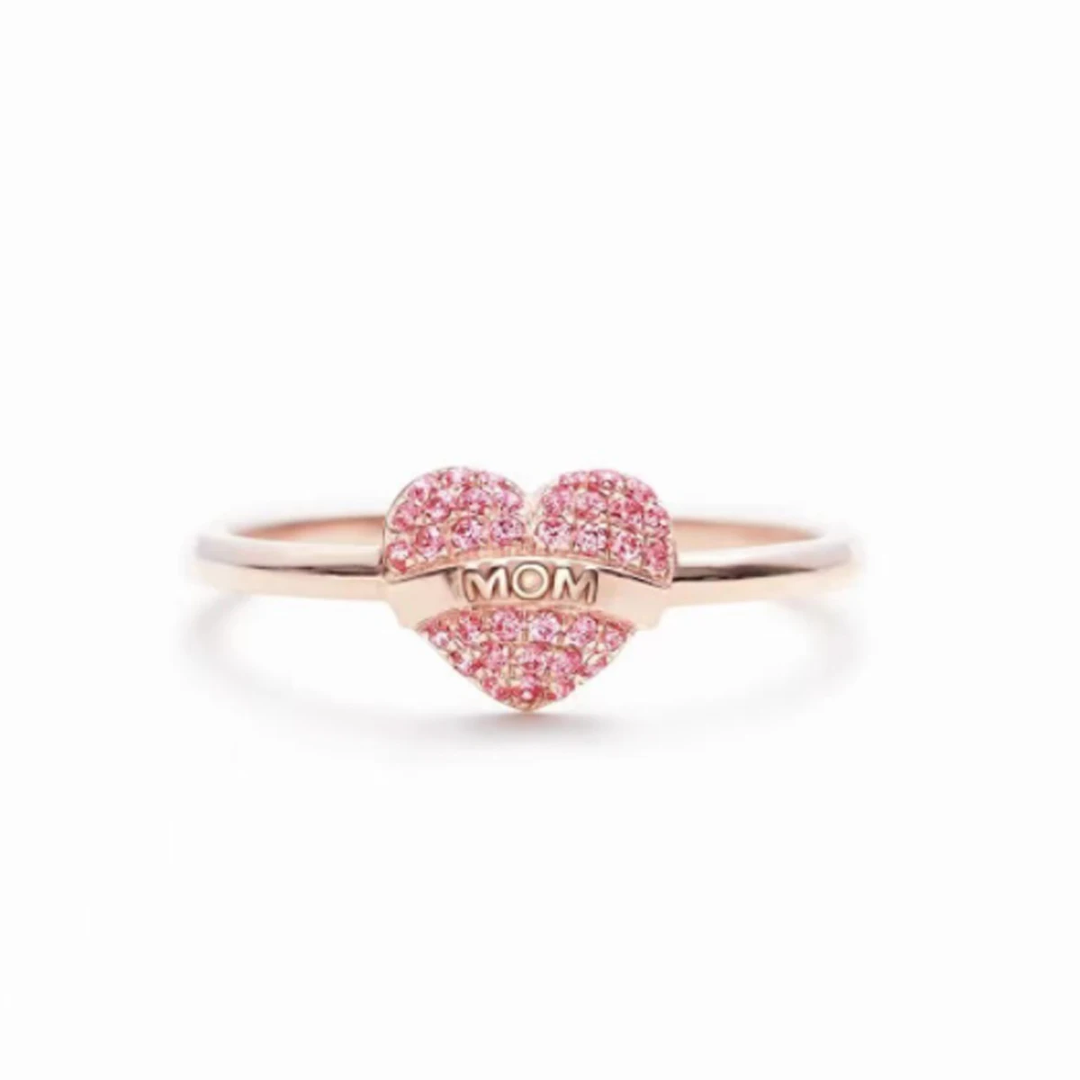 1pcs new heart-shaped pink-encrusted zircon open ring