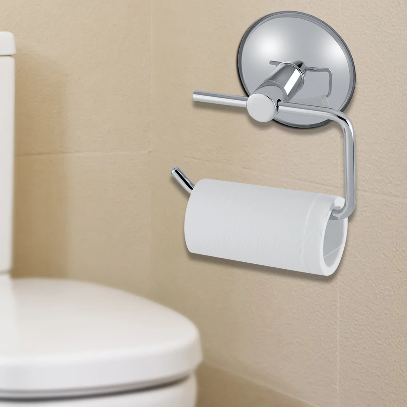 Stainless Steel Toilet Paper Roll Holder No Punching Wall Mounted Towel Roll Dispenser for Bathroom Kitchen Suction Cup Rack