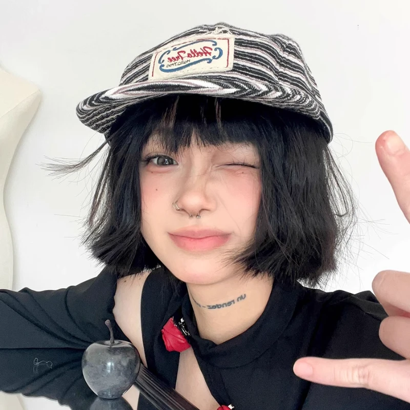 Японская ретро 5-панельная бейсболка с плоскими полями для мужчин и женщин, весенняя повседневная универсальная контрастная полосатая шляпа с инструментами