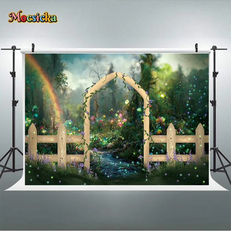 Mocsicka Fairy Tale Wonderland Forest Mushrooms Backdrop Summer Photography Background Flowers Castle Decor Baby Shower Banner