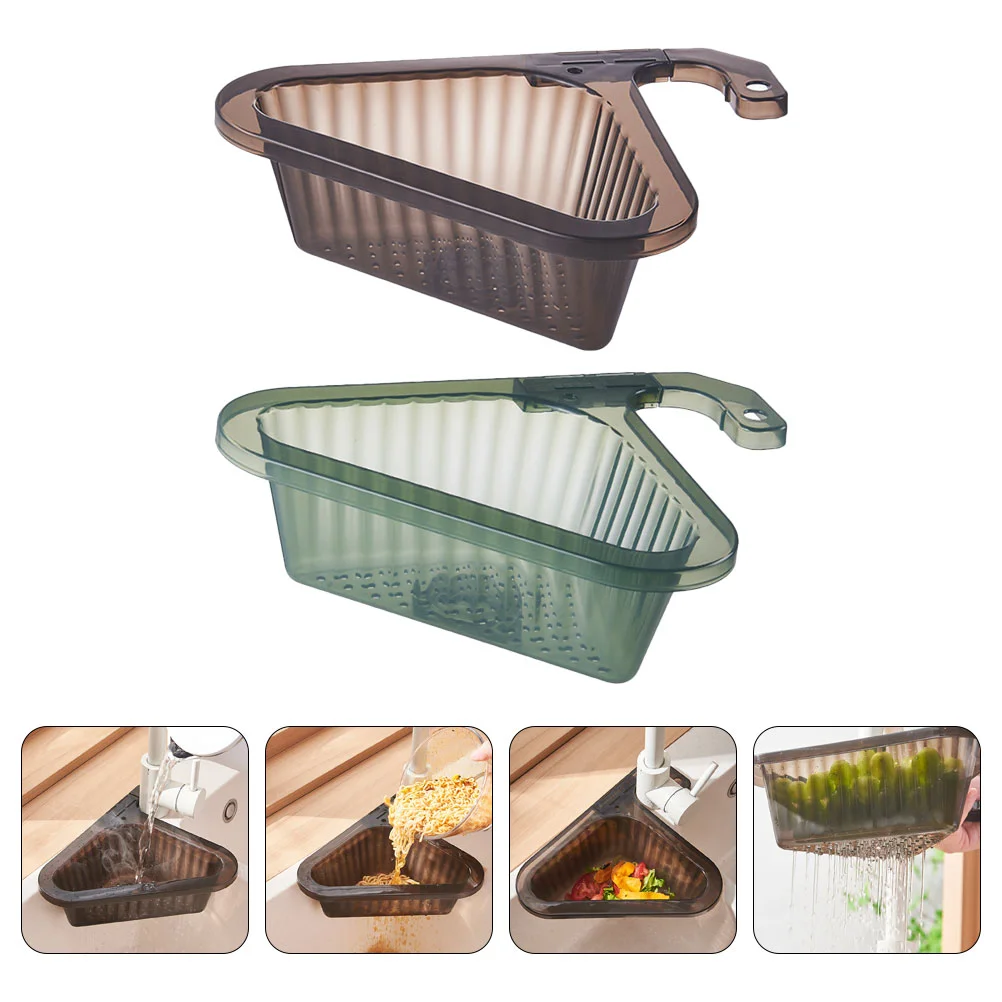 

2 Pcs Black Green Sink Drain Basket Kitchen Triangular Hanging Storage Rack Filtering Non Space Saving