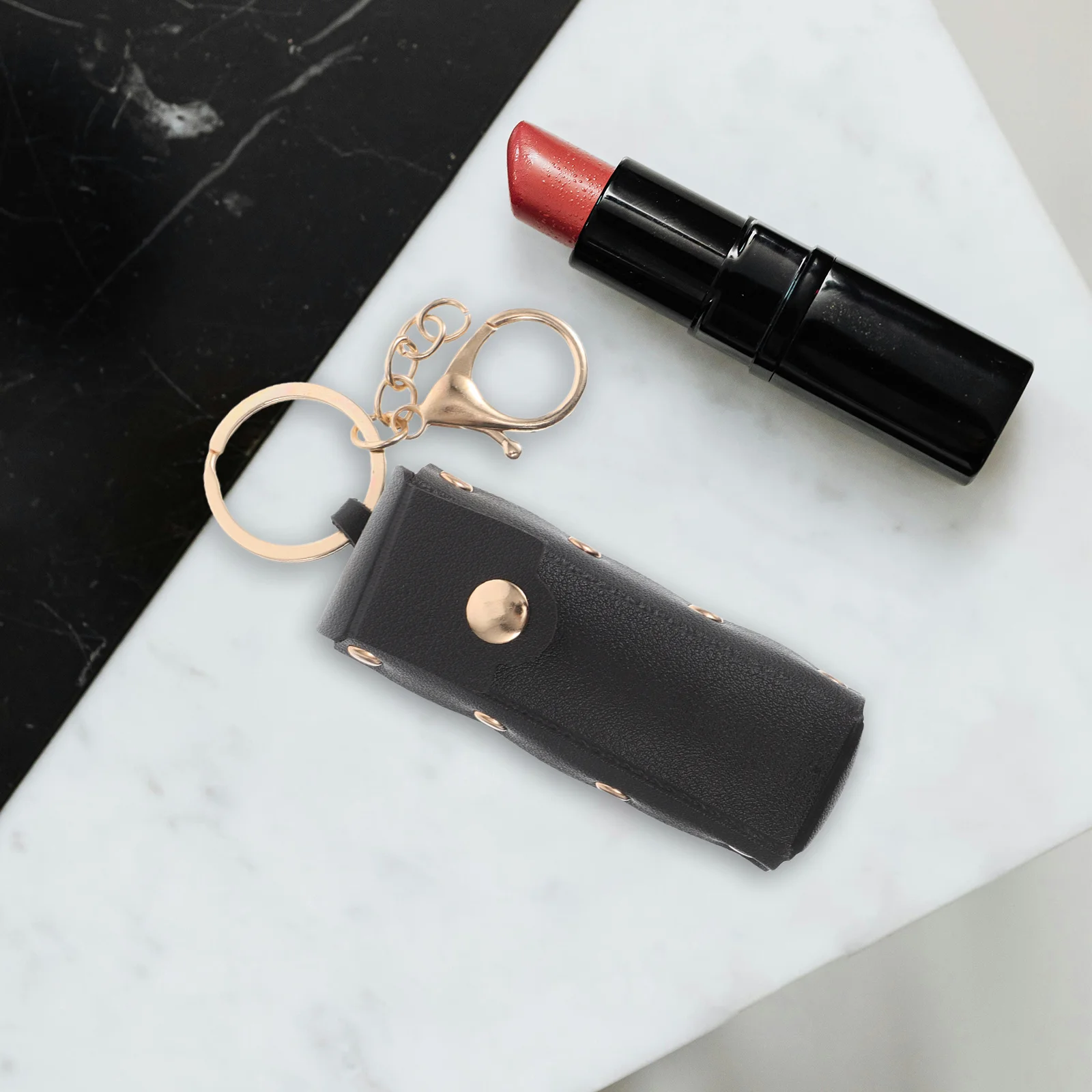 

Portable Lipstick Holder Keychain Vintage PU Lipstick Pouch Travel Makeup Bag Lip Gloss Sleeve Organizer for Purse