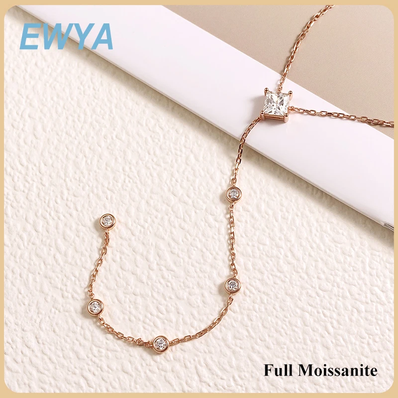 

EWYA Princess Cut Long Tassel All Moissanite Pendant Necklace Women s925 Silver Y-Style Pass Diamond Test Dainty Neck Chain Gift