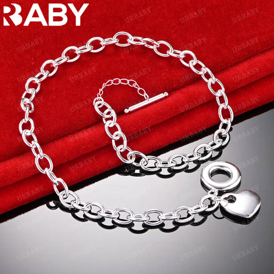 

URBABY 925 Sterling Silver 45cm Heart Chain Necklace For Women Charm Trend Birthday Gifts Fashion Party And Daily Wear