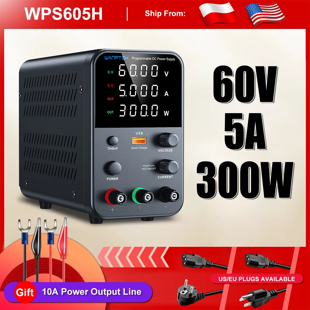 Wanptek DC Lab Voeding 30V 10A 60V 5A Verstelbare Spanningsregelaar Vooraf ingestelde Spanningsstroom Dubbele Ingangsspanning 220V/110V
