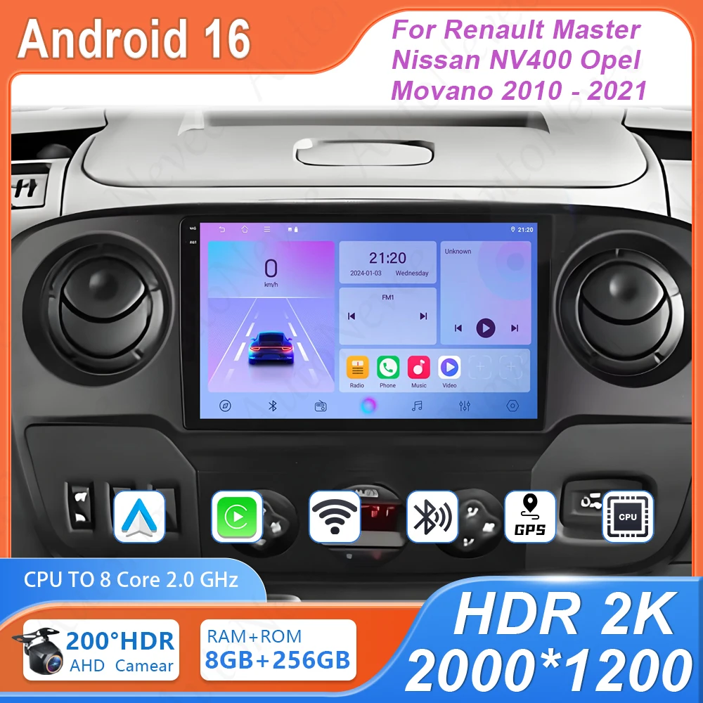 GPS Navigation For Renault Master Nissan NV400 Opel Movano 2010 - 2021 Car Dvd Auto Radio 4G Wifi BT CPU HDR Head Unit Player