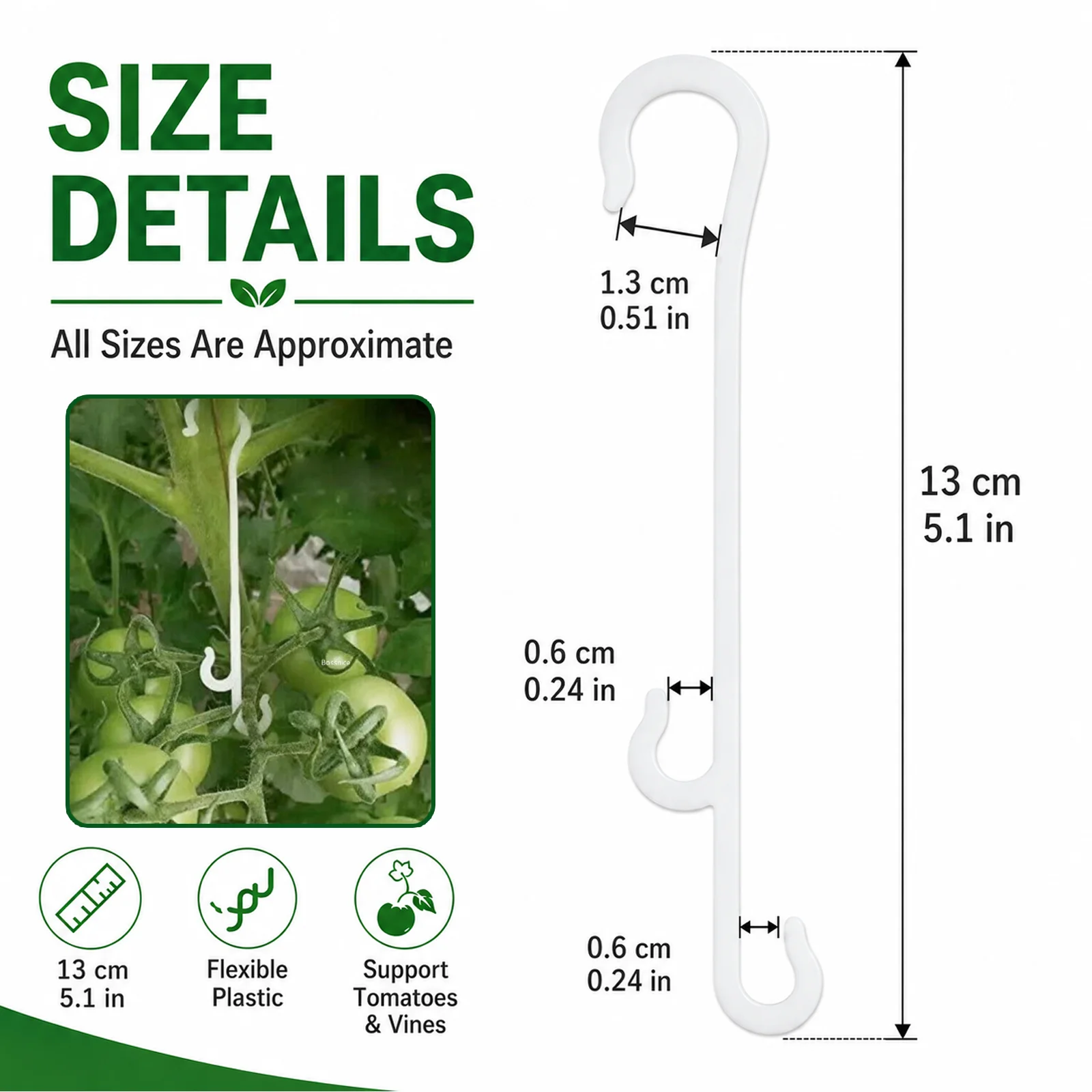 50pcs Plant Support J Hooks Tomato Vine Clips Plastic Garden Trellis Hooks for Cucumber Grape Pepper Plants
