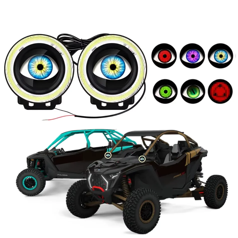 3.5inch Fog light LED Devil's Eye dynamic display screen Car Driving Lampight angel eye fog lamp Lens LED Daytime Running Light