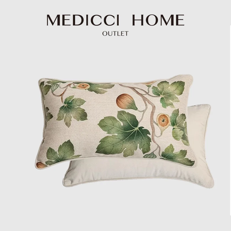 

Medicci Home Green Leaves Fig Harvest Decorative Cushion Cover Beautiful Botanical Lumbar Pillow Case For Farmhouse Garden Patio