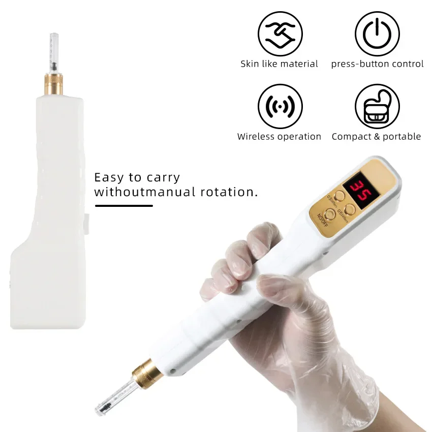 Handheld needle-free injection device for cosmetic treatment to firm the skin