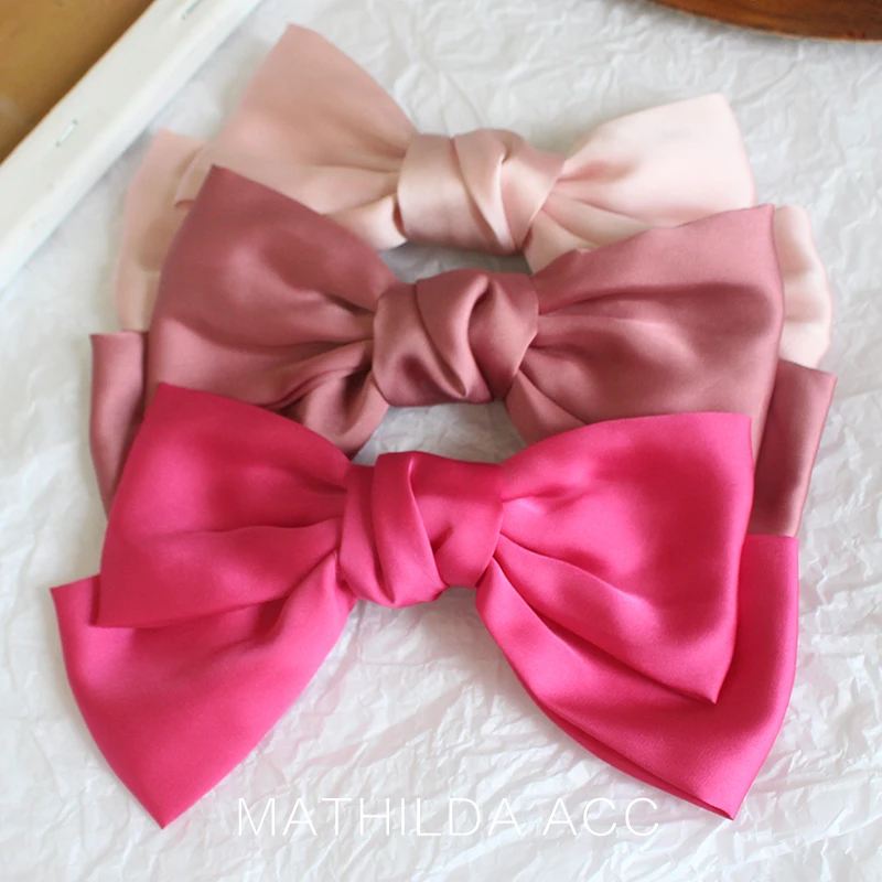 Fashion Satin Bow Hairclip Girls Trendy Hairpin Chiffon Solid Color  Bowknot Ponytail Clip Barrettes Oversized Hair Accessories