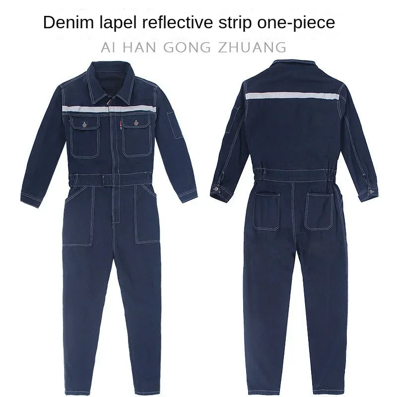 Denim Jumpsuit Werkpak Spuitbus Lasser Beschermende Autoreparatie Cargo Fokken Ademende Capuchon Reflecterende Jumpsuit