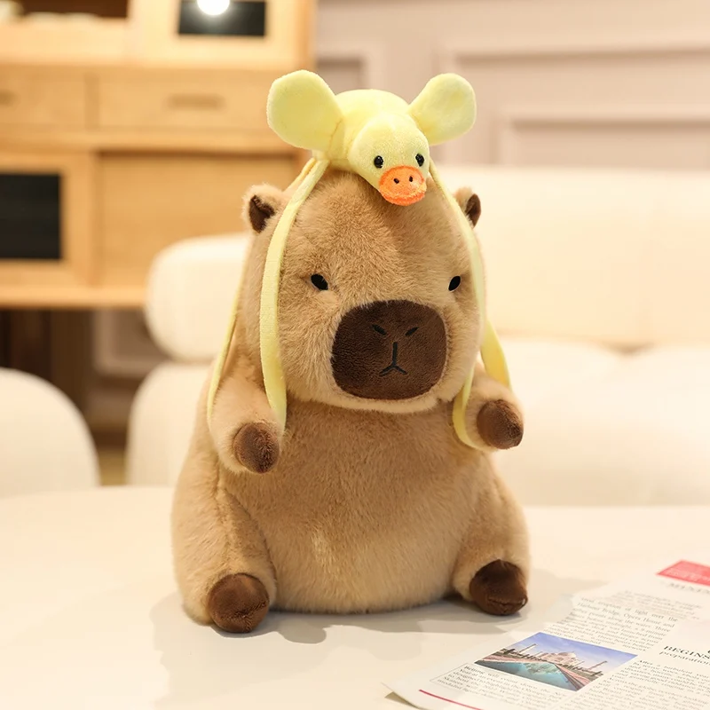 Poupée Capybara marron 20 ~ 40cm, jouet en peluche assis, Animal de dessin animé avec sac à dos, chapeau habillé, cadeau en peluche