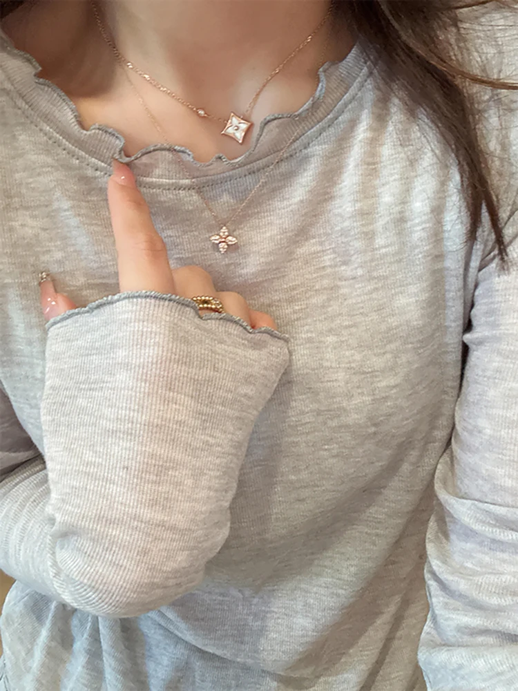 Slim Fit Long Sleeve T-Shirt Women's Summer New Korean Style Base Shirt Inner Wear Top Shoulder Width Regular Sleeve Length