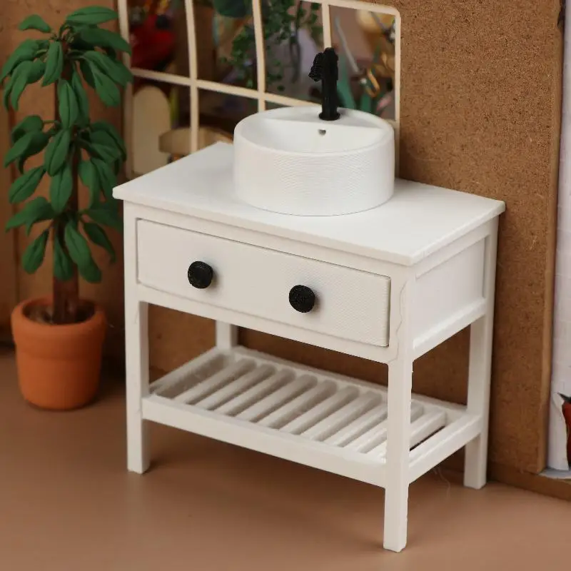 

1/12 Dollhouse Simulation Sink Cabinet Model Dollhouse Bathroom Furniture Decoration Dolls House Living Scene Ornament Toys