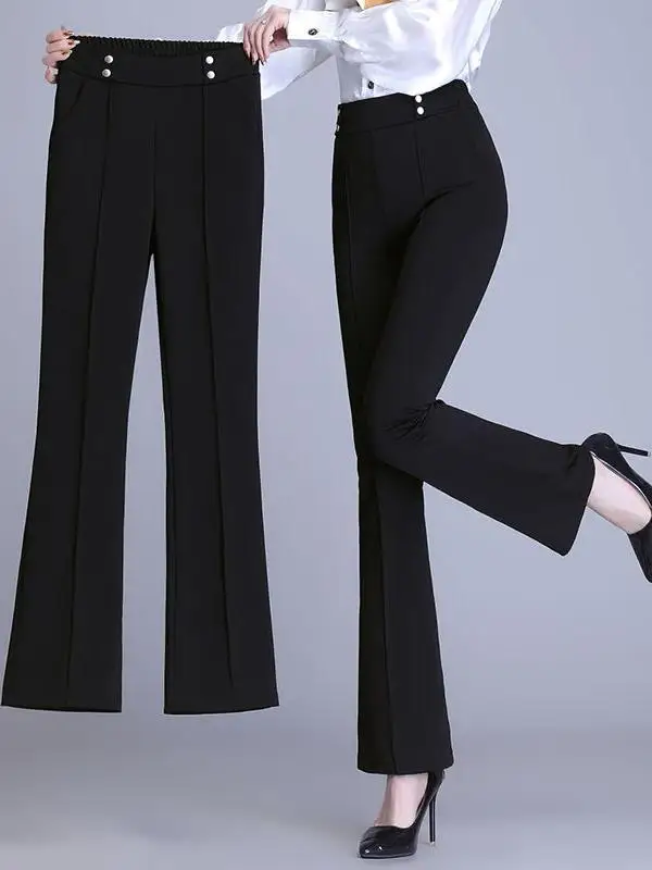 Pantalones Acampanados Negros de Cintura Alta para Mujer, Elásticos, Casuales, de Corte Recto, Estilo Elegante, de Fibra de Poliéster, para el Trabajo