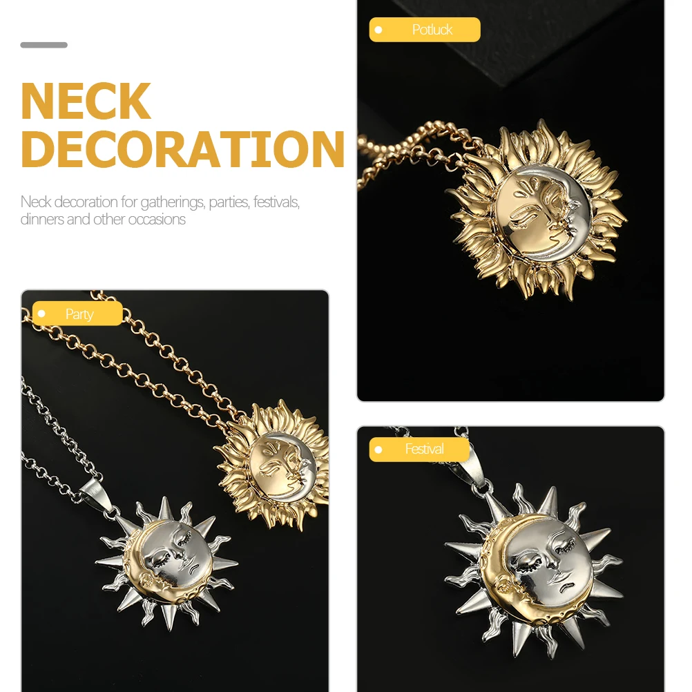 

2Pcs Sun Moon Pendant Necklace Bohemian Couple Jewelry Silver Color Fashion Accessories For Daily Wear Travel Dating