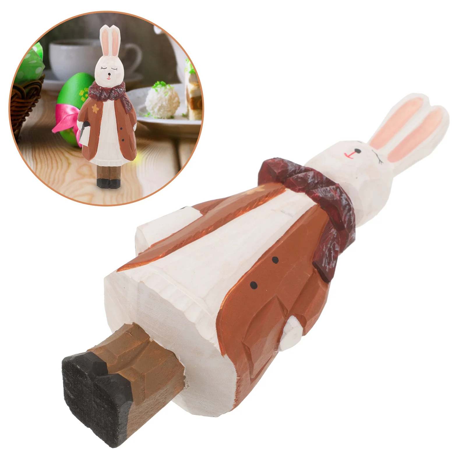 

Wooden Carving Bunny Ornament for Home Desk Garden Decor Living Room Office Indoor Outdoor Decoration Craft Gift Idea